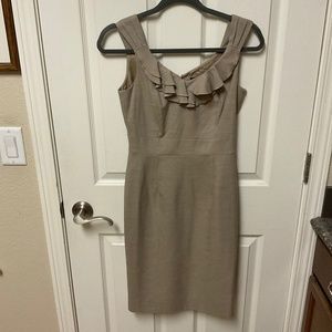 Antonio Melani size 0. Dress.  Beige with ruffled neckline